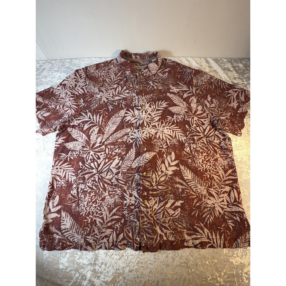 Vintage Tommy Bahama Silk Hawaiian Camp Shirt 2XB Rust Tropical Big Tall
